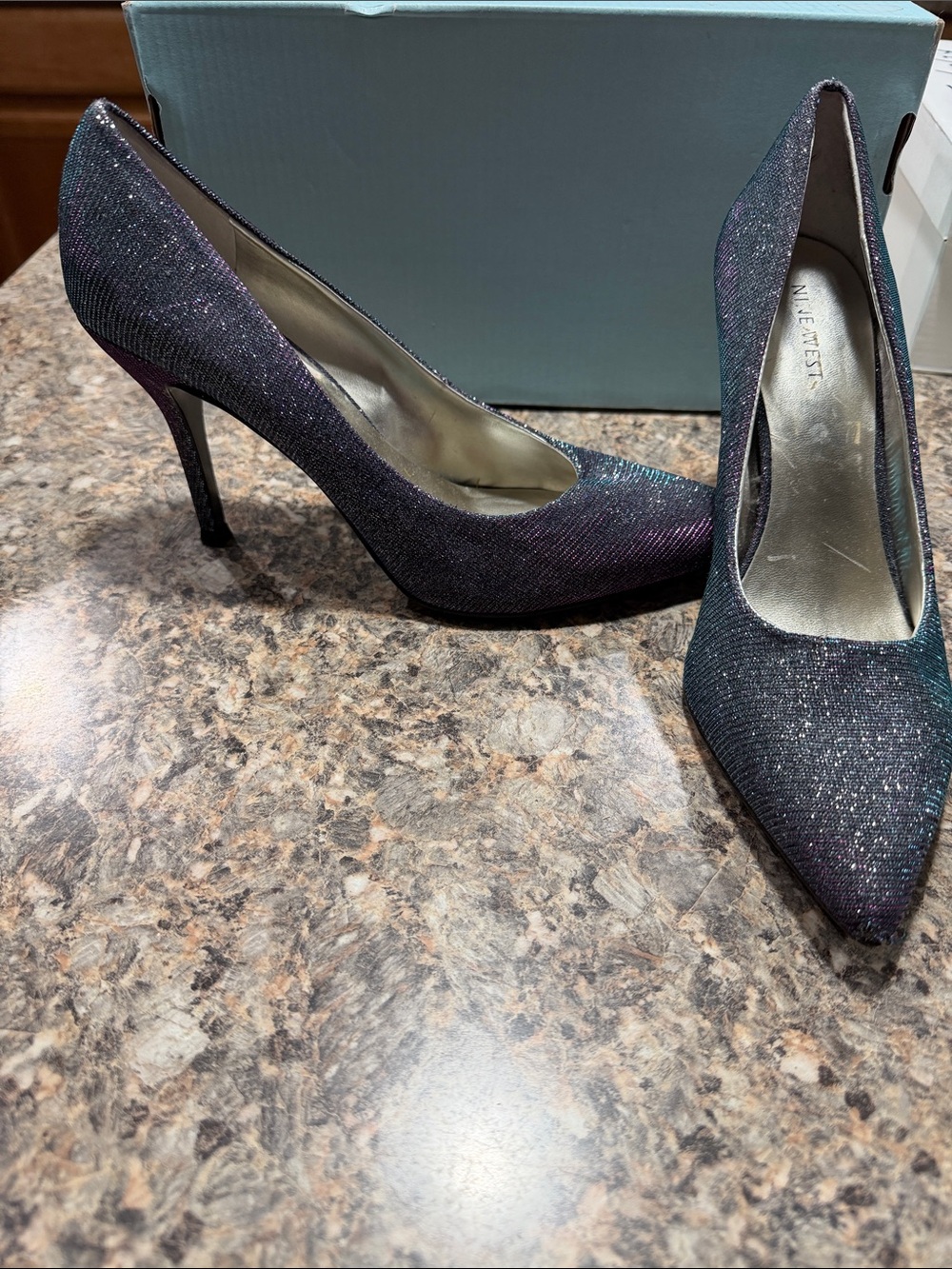 Nine West Iridescent Glitter Pointed-Toe Pumps - silvery blue/fuchsia/black